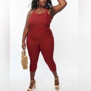 UNIQUE VINTAGE Marcel Halter Pin-Up Jumpsuit Pansuit Burgundy • size 3X NWT